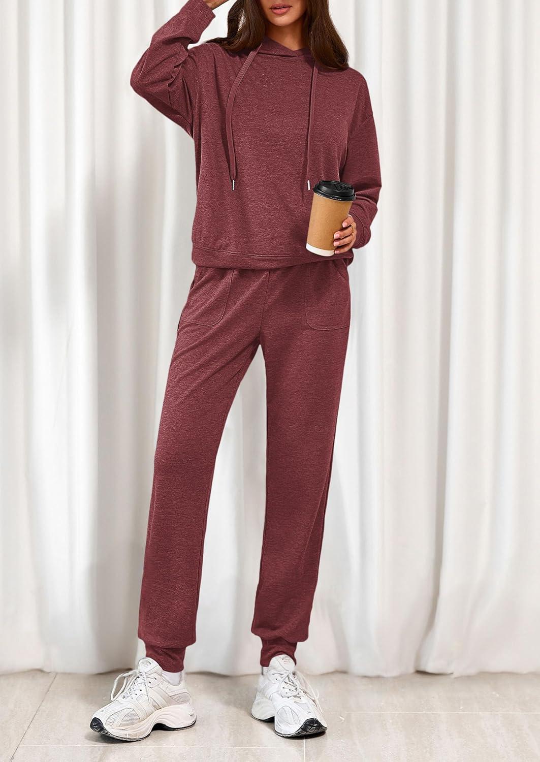 imagePRETTYGARDEN Womens Two Piece Outfits Sweatsuits Lounge Sets Hoodies Sweatshirt Joggers Sweatpants 2025 Fall Fashion ClothesBurgundy