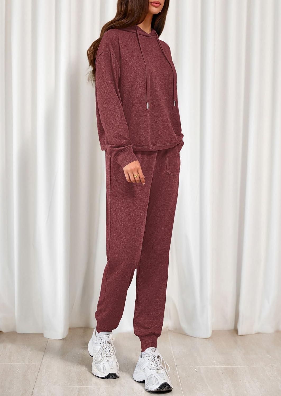 imagePRETTYGARDEN Womens Two Piece Outfits Sweatsuits Lounge Sets Hoodies Sweatshirt Joggers Sweatpants 2025 Fall Fashion ClothesBurgundy