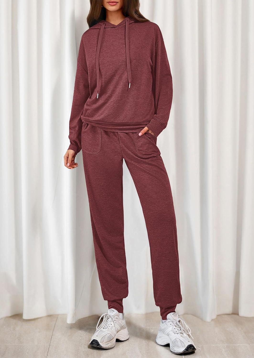 imagePRETTYGARDEN Womens Two Piece Outfits Sweatsuits Lounge Sets Hoodies Sweatshirt Joggers Sweatpants 2025 Fall Fashion ClothesBurgundy