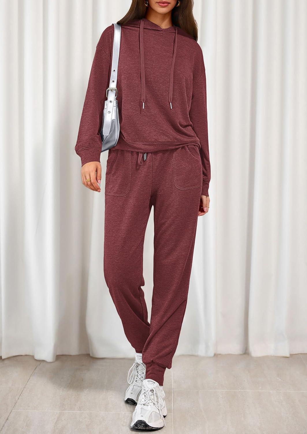 imagePRETTYGARDEN Womens Two Piece Outfits Sweatsuits Lounge Sets Hoodies Sweatshirt Joggers Sweatpants 2025 Fall Fashion ClothesBurgundy