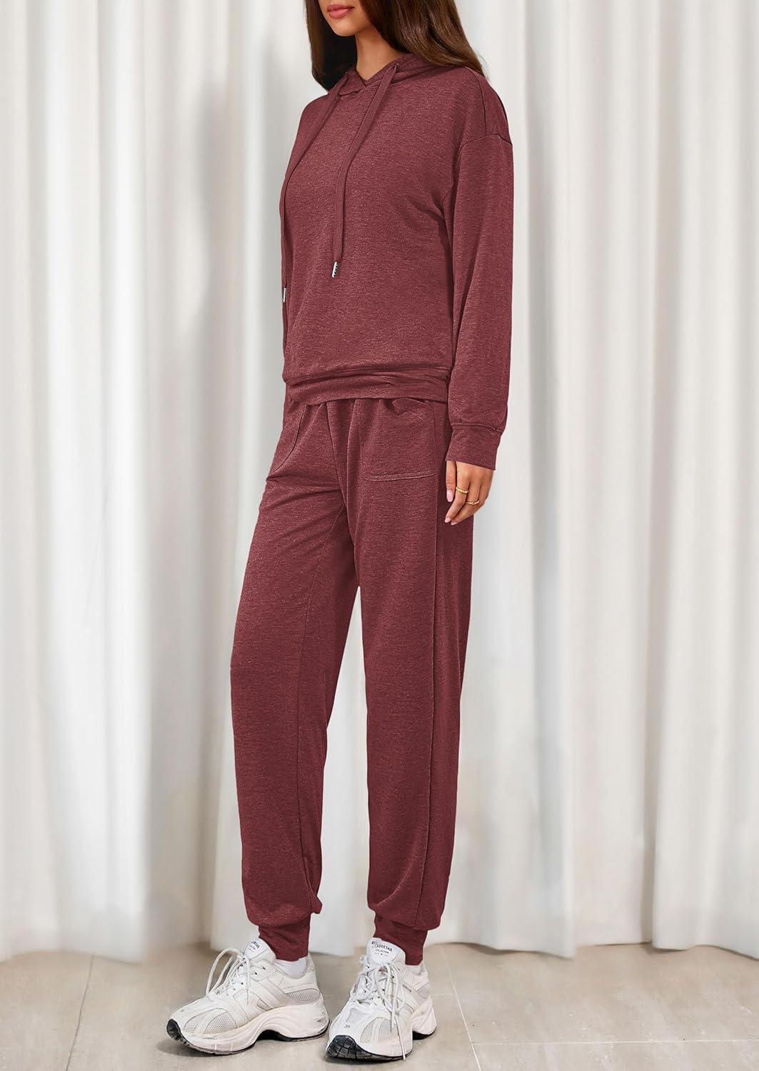 imagePRETTYGARDEN Womens Two Piece Outfits Sweatsuits Lounge Sets Hoodies Sweatshirt Joggers Sweatpants 2025 Fall Fashion ClothesBurgundy