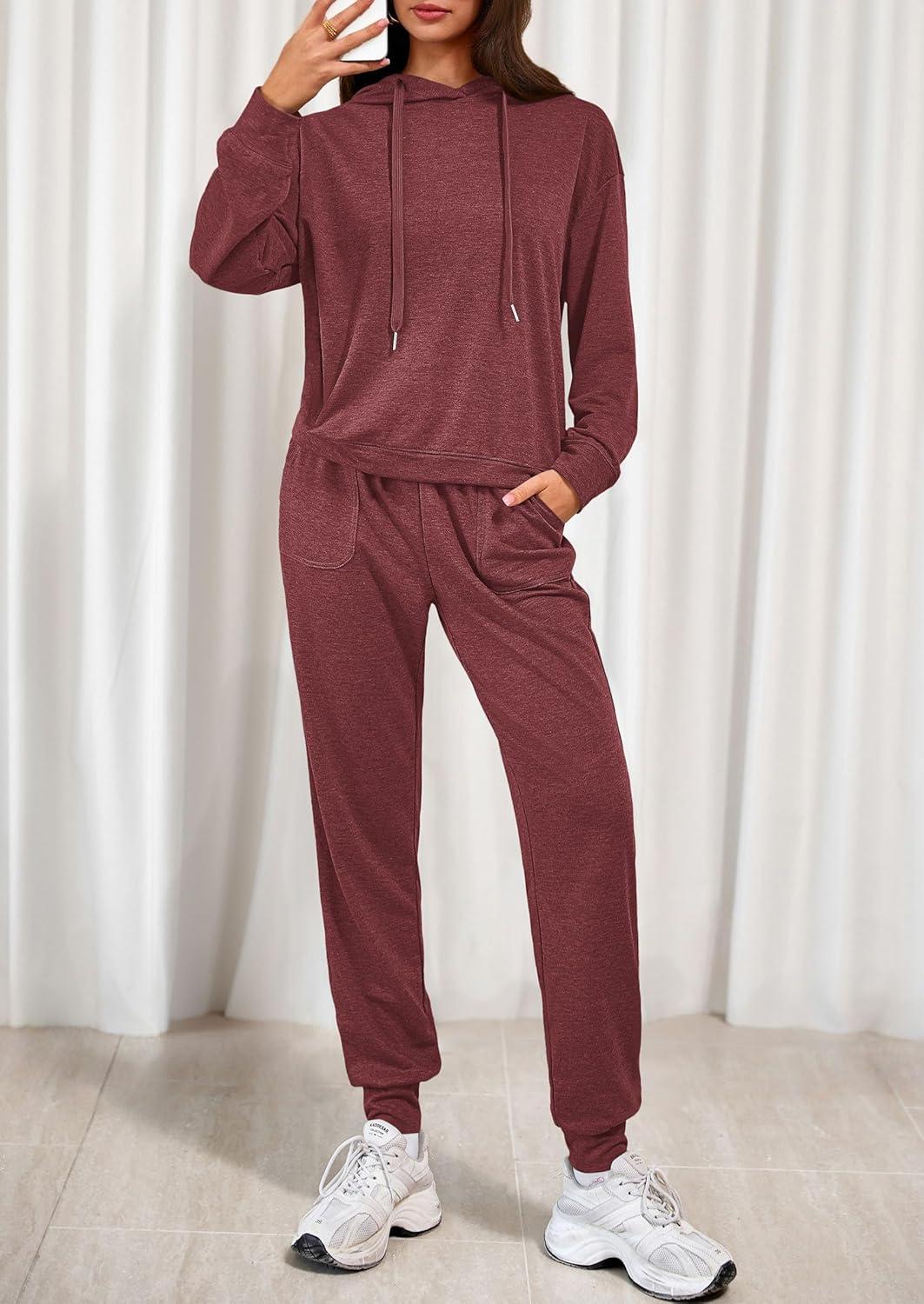 imagePRETTYGARDEN Womens Two Piece Outfits Sweatsuits Lounge Sets Hoodies Sweatshirt Joggers Sweatpants 2025 Fall Fashion ClothesBurgundy