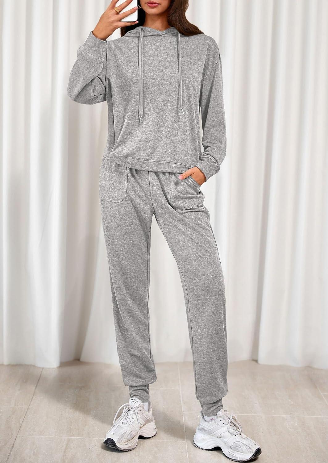 imagePRETTYGARDEN Womens Two Piece Outfits Sweatsuits Lounge Sets Hoodies Sweatshirt Joggers Sweatpants 2025 Fall Fashion ClothesGrey