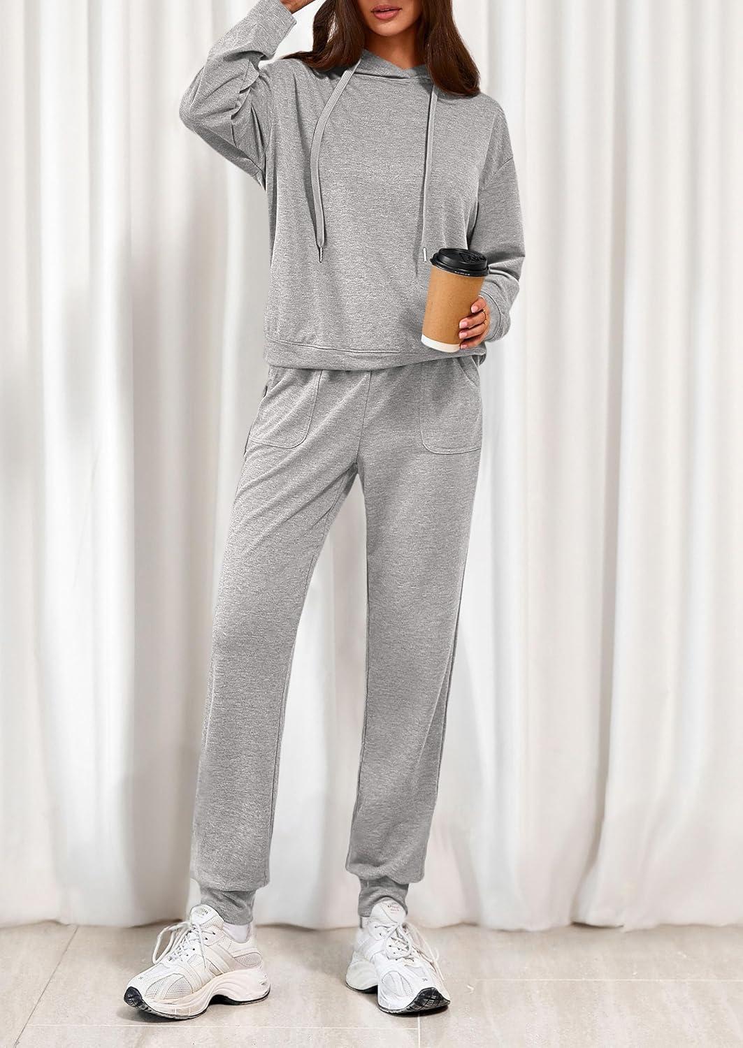 imagePRETTYGARDEN Womens Two Piece Outfits Sweatsuits Lounge Sets Hoodies Sweatshirt Joggers Sweatpants 2025 Fall Fashion ClothesGrey