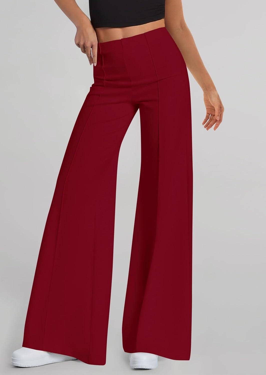 imagePRETTYGARDEN Womens Wide Leg Palazzo Pants 2025 Dressy Casual Lounge Workout Sweatpants High Waisted TrousersWine RedXXLarge