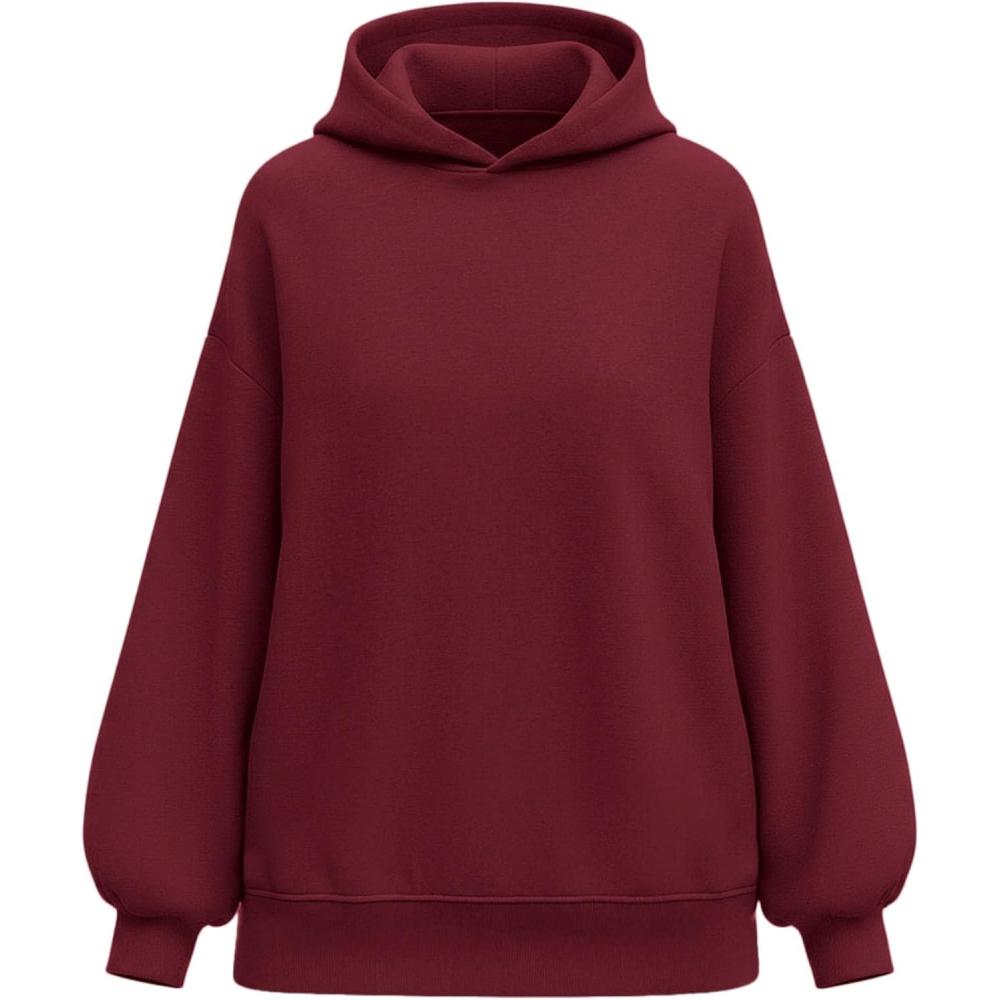 imagePRETTYGARDEN Hoodies for Women Oversized Pullover Sweatshirts 2025 Ruched Long Sleeve Casual Tops Fall Fashion Y2K ClothesBurgundy