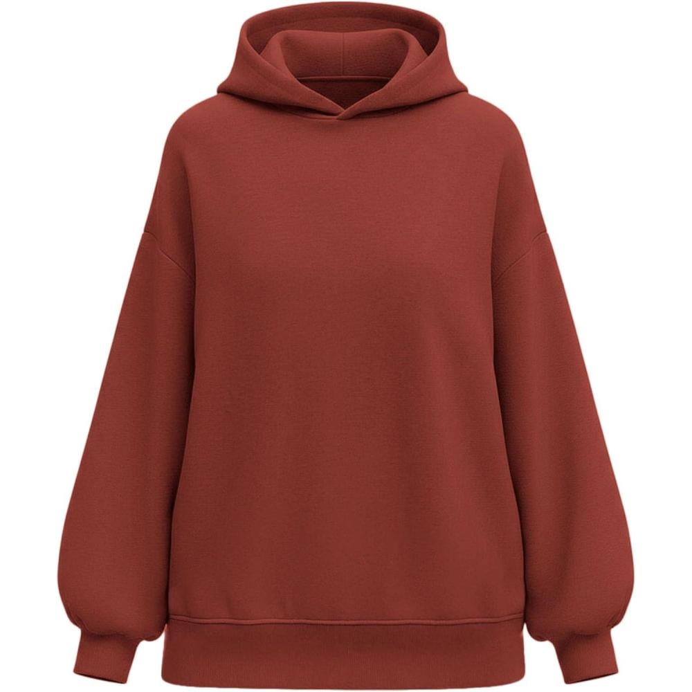 imagePRETTYGARDEN Hoodies for Women Oversized Pullover Sweatshirts 2025 Ruched Long Sleeve Casual Tops Fall Fashion Y2K ClothesRust
