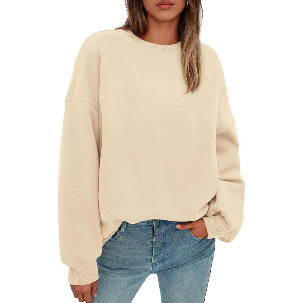 imagePRETTYGARDEN Sweatshirt for Women Oversized Crewneck Long Sleeve Pullover Fleece Top 2025 Fall Winter Fashion Outfits ClothesBeige