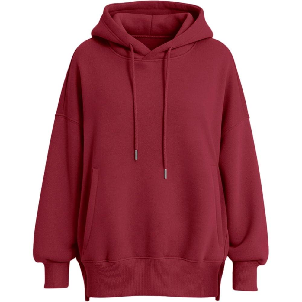 imagePRETTYGARDEN Womens 2025 Fall Fashion Oversized Hoodies Sweatshirt Fleece Long Sleeve Going Out Tops Trendy Winter ClothingBurgundy