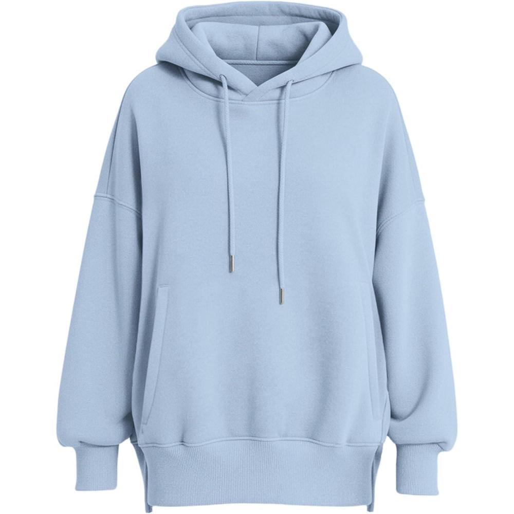 imagePRETTYGARDEN Womens 2025 Fall Fashion Oversized Hoodies Sweatshirt Fleece Long Sleeve Going Out Tops Trendy Winter ClothingLight Blue