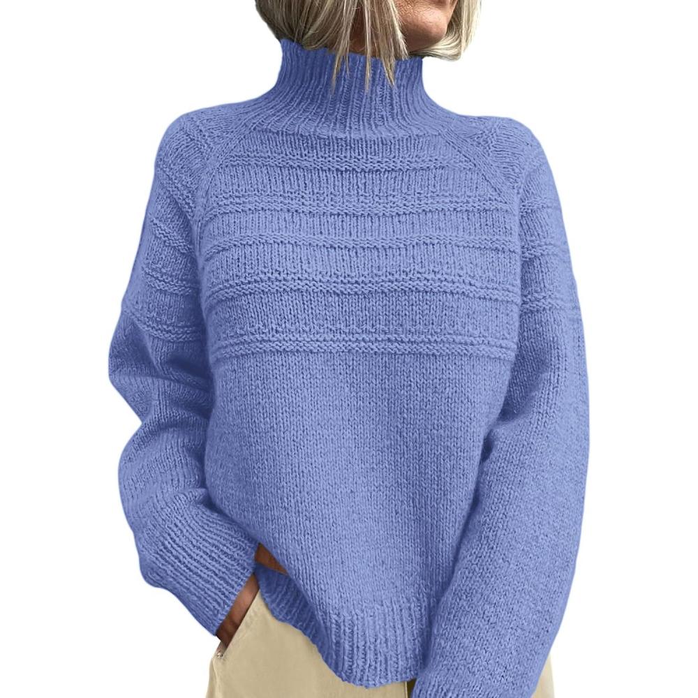 imagePRETTYGARDEN Womens Turtleneck Sweaters 2025 Fall Chunky Knit Pullover Long Sleeve Jumper Tops Trendy Winter ClothesBlue