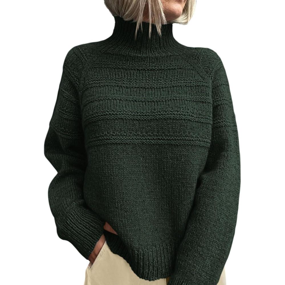imagePRETTYGARDEN Womens Turtleneck Sweaters 2025 Fall Chunky Knit Pullover Long Sleeve Jumper Tops Trendy Winter ClothesDark Green