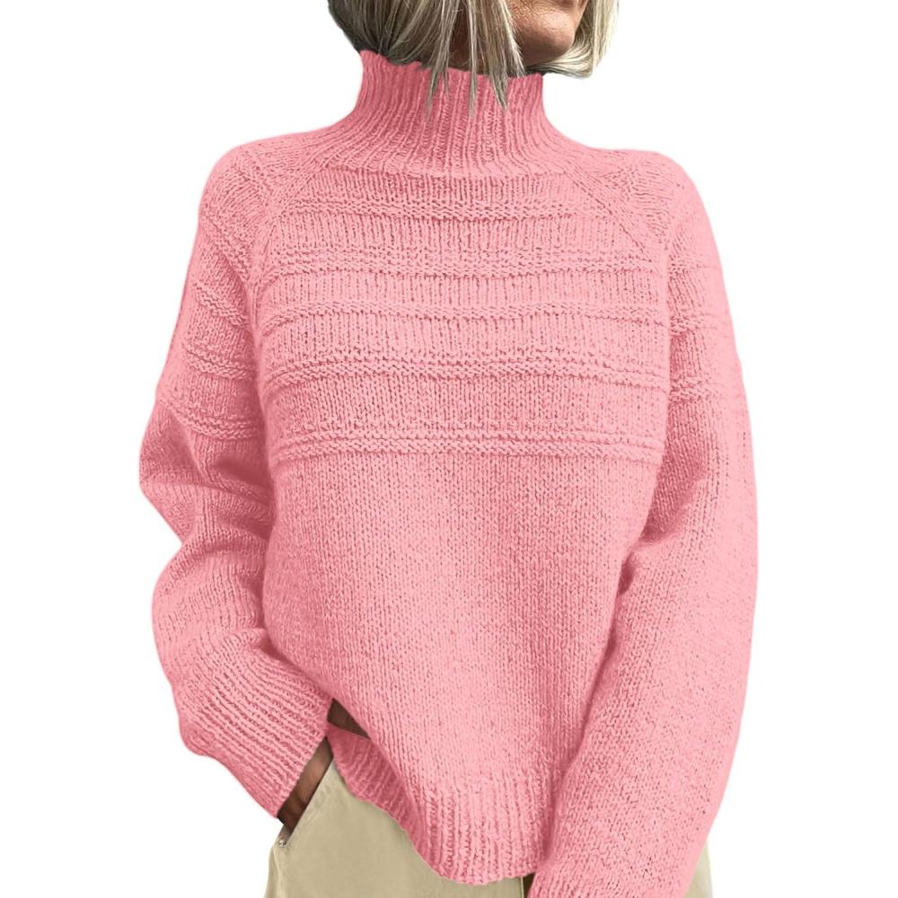 imagePRETTYGARDEN Womens Turtleneck Sweaters 2025 Fall Chunky Knit Pullover Long Sleeve Jumper Tops Trendy Winter ClothesPink