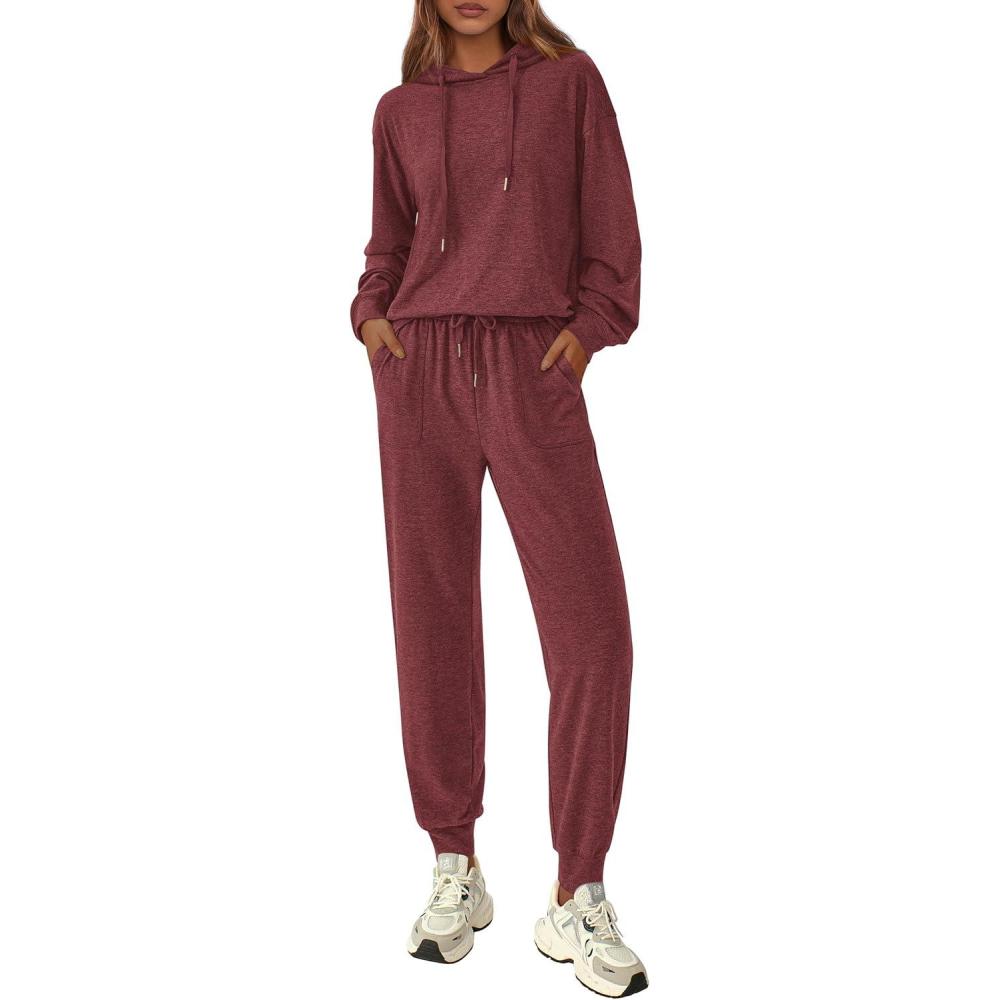imagePRETTYGARDEN Womens Two Piece Outfits Sweatsuits Lounge Sets Hoodies Sweatshirt Joggers Sweatpants 2025 Fall Fashion ClothesBurgundy