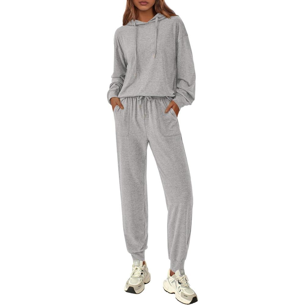 imagePRETTYGARDEN Womens Two Piece Outfits Sweatsuits Lounge Sets Hoodies Sweatshirt Joggers Sweatpants 2025 Fall Fashion ClothesGrey