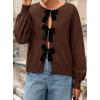 imagePRETTYGARDEN Cardigan Sweaters for Women Fall Fashion 2025 Bow Tie Front Long Sleeve Knit Sweater Tops Cute Winter ClothesBrown