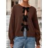 imagePRETTYGARDEN Cardigan Sweaters for Women Fall Fashion 2025 Bow Tie Front Long Sleeve Knit Sweater Tops Cute Winter ClothesBrown