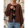 imagePRETTYGARDEN Cardigan Sweaters for Women Fall Fashion 2025 Bow Tie Front Long Sleeve Knit Sweater Tops Cute Winter ClothesBrown