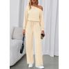 imagePRETTYGARDEN Long Sleeve Jumpsuit For Women Dressy 2025 Off Shoulder One Piece Loose Wide Leg Jumpsuits Casual Flowy RomperApricot