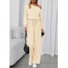 imagePRETTYGARDEN Long Sleeve Jumpsuit For Women Dressy 2025 Off Shoulder One Piece Loose Wide Leg Jumpsuits Casual Flowy RomperApricot