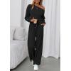 imagePRETTYGARDEN Long Sleeve Jumpsuit For Women Dressy 2025 Off Shoulder One Piece Loose Wide Leg Jumpsuits Casual Flowy RomperBlack