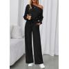 imagePRETTYGARDEN Long Sleeve Jumpsuit For Women Dressy 2025 Off Shoulder One Piece Loose Wide Leg Jumpsuits Casual Flowy RomperBlack