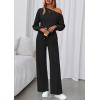 imagePRETTYGARDEN Long Sleeve Jumpsuit For Women Dressy 2025 Off Shoulder One Piece Loose Wide Leg Jumpsuits Casual Flowy RomperBlack