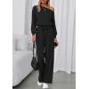 imagePRETTYGARDEN Long Sleeve Jumpsuit For Women Dressy 2025 Off Shoulder One Piece Loose Wide Leg Jumpsuits Casual Flowy RomperBlack