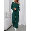 imagePRETTYGARDEN Long Sleeve Jumpsuit For Women Dressy 2025 Off Shoulder One Piece Loose Wide Leg Jumpsuits Casual Flowy RomperDark Green