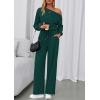 imagePRETTYGARDEN Long Sleeve Jumpsuit For Women Dressy 2025 Off Shoulder One Piece Loose Wide Leg Jumpsuits Casual Flowy RomperDark Green