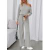 imagePRETTYGARDEN Long Sleeve Jumpsuit For Women Dressy 2025 Off Shoulder One Piece Loose Wide Leg Jumpsuits Casual Flowy RomperGrey