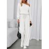 imagePRETTYGARDEN Long Sleeve Jumpsuit For Women Dressy 2025 Off Shoulder One Piece Loose Wide Leg Jumpsuits Casual Flowy RomperWhite