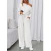 imagePRETTYGARDEN Long Sleeve Jumpsuit For Women Dressy 2025 Off Shoulder One Piece Loose Wide Leg Jumpsuits Casual Flowy RomperWhite