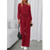 imagePRETTYGARDEN Long Sleeve Jumpsuit For Women Dressy 2025 Off Shoulder One Piece Loose Wide Leg Jumpsuits Casual Flowy RomperWine Red