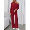 imagePRETTYGARDEN Long Sleeve Jumpsuit For Women Dressy 2025 Off Shoulder One Piece Loose Wide Leg Jumpsuits Casual Flowy RomperWine Red