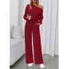 imagePRETTYGARDEN Long Sleeve Jumpsuit For Women Dressy 2025 Off Shoulder One Piece Loose Wide Leg Jumpsuits Casual Flowy RomperWine Red