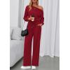 imagePRETTYGARDEN Long Sleeve Jumpsuit For Women Dressy 2025 Off Shoulder One Piece Loose Wide Leg Jumpsuits Casual Flowy RomperWine Red