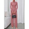 imagePRETTYGARDEN Long Sleeve Jumpsuit for Women 2025 Fall Date Night Rompers Dressy Casual One Piece Mock Neck Jumpsuits PocketsPink