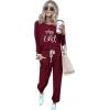 imagePRETTYGARDEN Women Fall 2 Piece Lounge Outfit Long Sleeve Tops High Waisted Jogger Pants Set Spring Travel Clothes TracksuitPatternedwine Red
