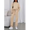 imagePRETTYGARDEN Womens 2 Piece Matching Lounge Sets 2025 Fall Long Sleeve Boatneck Sweatsuit Drawstring Sweatpants PocketsBeige