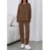 imagePRETTYGARDEN Womens 2 Piece Matching Lounge Sets 2025 Fall Long Sleeve Boatneck Sweatsuit Drawstring Sweatpants PocketsBrown