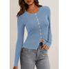 imagePRETTYGARDEN Womens 2025 Fall Cardigan Sweaters Lightweight Long Sleeve Button up Ribbed Knit Tops Winter Fashion ClothesLight Blue