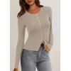 imagePRETTYGARDEN Womens 2025 Fall Cardigan Sweaters Lightweight Long Sleeve Button up Ribbed Knit Tops Winter Fashion ClothesOatmeal