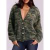 imagePRETTYGARDEN Womens Cardigan Sweaters Fall Fashion 2025 Striped Long Sleeve Button V Neck Knit Fuzzy Outerwear Winter ClothesArmy Green