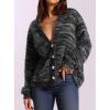 imagePRETTYGARDEN Womens Cardigan Sweaters Fall Fashion 2025 Striped Long Sleeve Button V Neck Knit Fuzzy Outerwear Winter ClothesBlack
