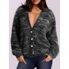 imagePRETTYGARDEN Womens Cardigan Sweaters Fall Fashion 2025 Striped Long Sleeve Button V Neck Knit Fuzzy Outerwear Winter ClothesBlack
