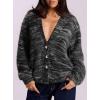 imagePRETTYGARDEN Womens Cardigan Sweaters Fall Fashion 2025 Striped Long Sleeve Button V Neck Knit Fuzzy Outerwear Winter ClothesBlack
