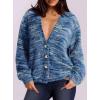 imagePRETTYGARDEN Womens Cardigan Sweaters Fall Fashion 2025 Striped Long Sleeve Button V Neck Knit Fuzzy Outerwear Winter ClothesBlue
