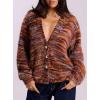 imagePRETTYGARDEN Womens Cardigan Sweaters Fall Fashion 2025 Striped Long Sleeve Button V Neck Knit Fuzzy Outerwear Winter ClothesBurnt Orange