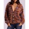 imagePRETTYGARDEN Womens Cardigan Sweaters Fall Fashion 2025 Striped Long Sleeve Button V Neck Knit Fuzzy Outerwear Winter ClothesBurnt Orange